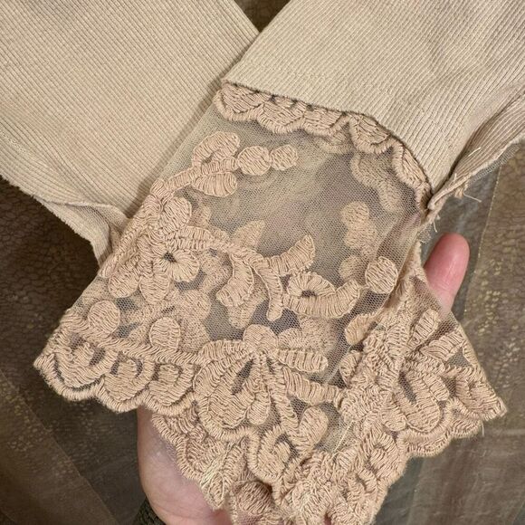 Urban Outfitters Leona Lace Tan Brown Hook Eye Boho Long Sleeve Cropped Medium - Picture 5 of 10